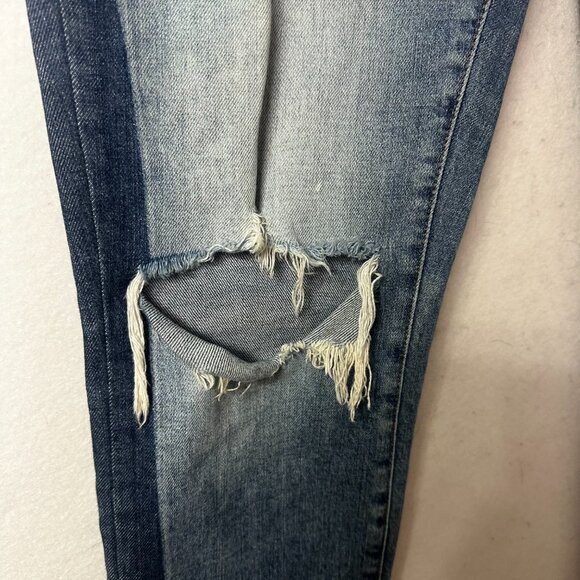 Madewell High Rise Slim Boy Jean size 27 jeans 2 tone denim distressed 30 x 25 - Picture 2 of 5